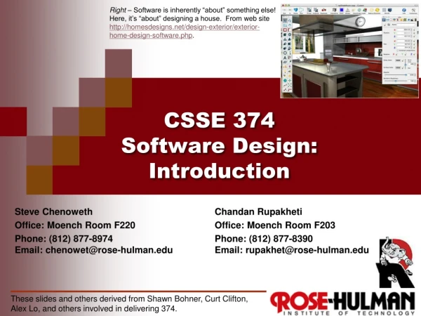 CSSE 374 Software Design: Introduction