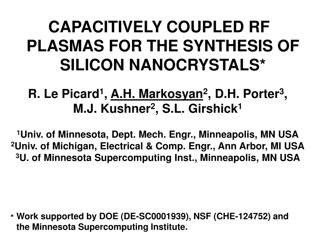 capacitively coupled rf plasmas for the synthesis