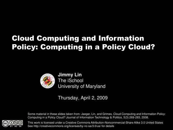 Jimmy Lin The iSchool University of Maryland Thursday, April 2, 2009