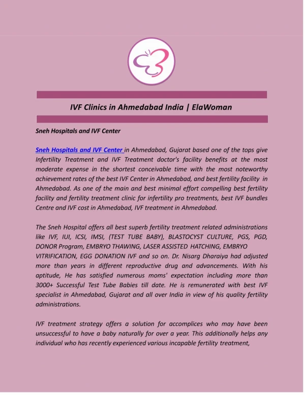 IVF Clinics in Ahmedabad India | ElaWoman Sneh Hospitals and IVF Center