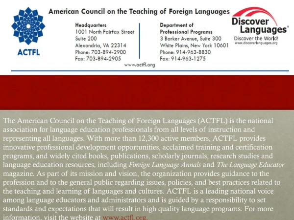ACTFL and The World Languages Profession