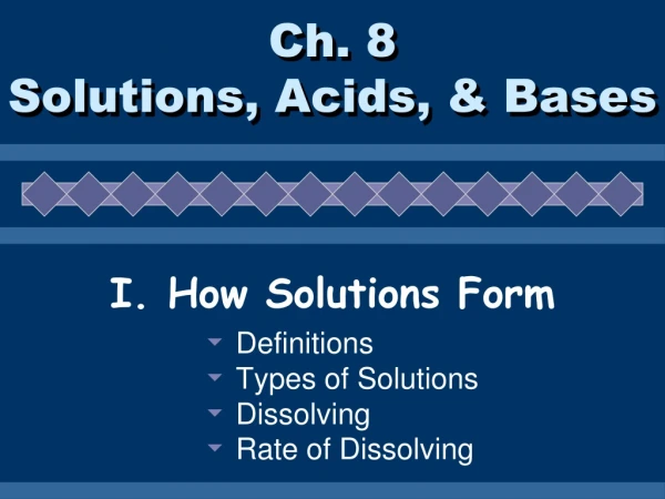 Ch. 8 Solutions, Acids, &amp; Bases