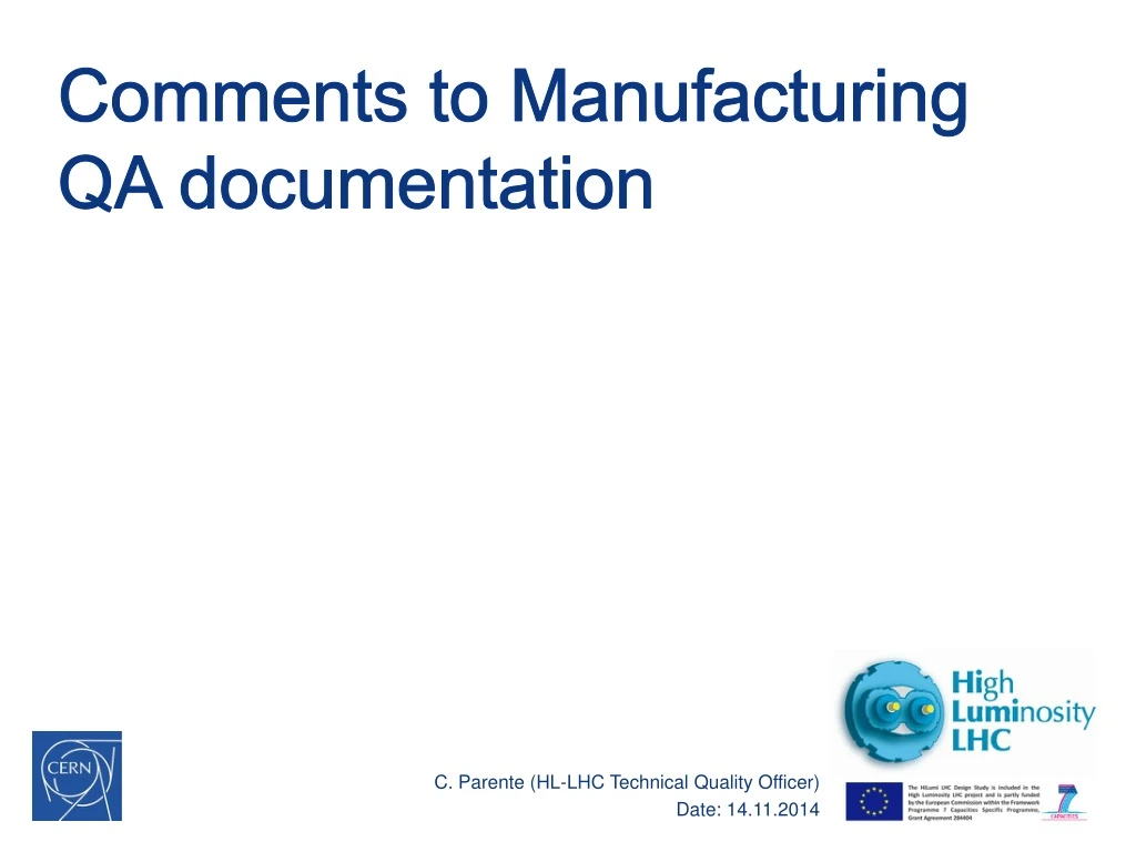 comments to manufacturing qa documentation