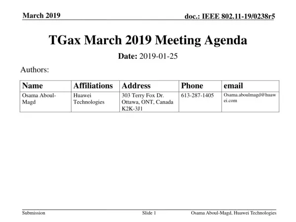 TGax March 2019 Meeting Agenda