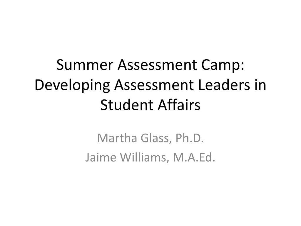 summer assessment camp developing assessment leaders in student affairs