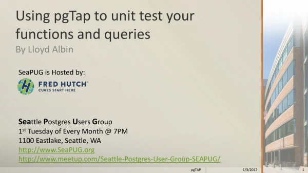 Using pgTap to unit test your functions and queries