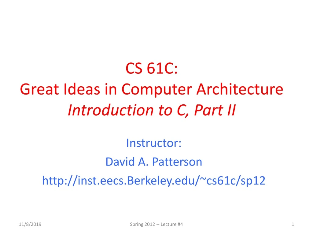 cs 61c great ideas in computer architecture introduction to c part ii