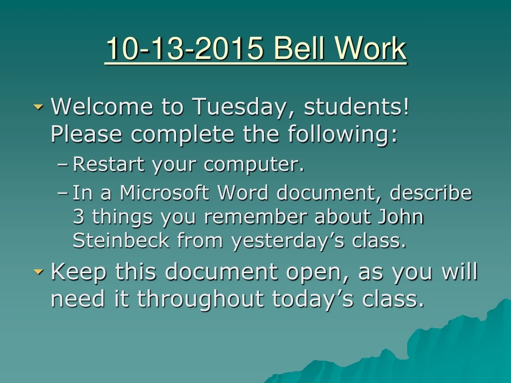 10 13 2015 bell work