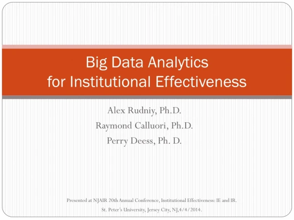 Big Data Analytics for Institutional Effectiveness