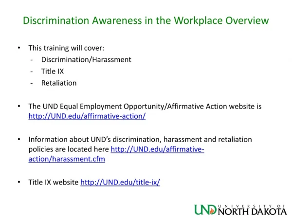 Discrimination Awareness in the Workplace Overview