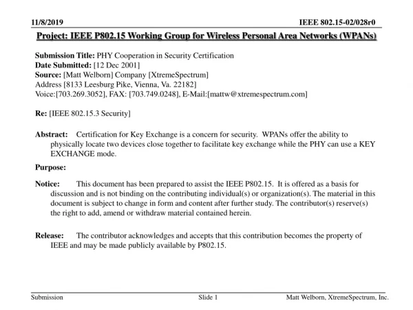 Project: IEEE P802.15 Working Group for Wireless Personal Area Networks (WPANs)