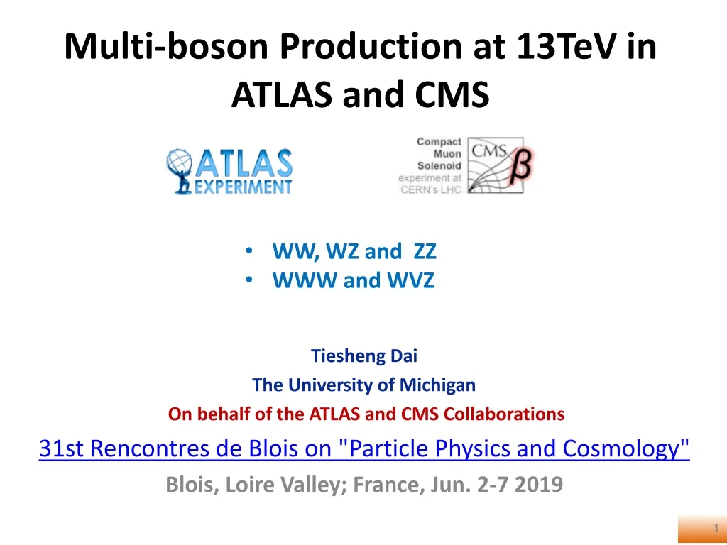 multi boson production at 13tev in atlas and cms