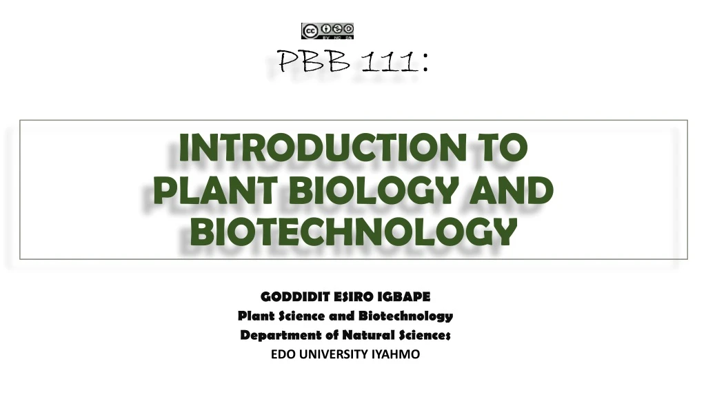 pbb 111 introduction to plant biology and biotechnology