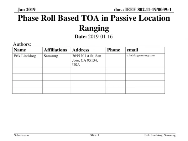 Phase Roll Based TOA in Passive Location Ranging