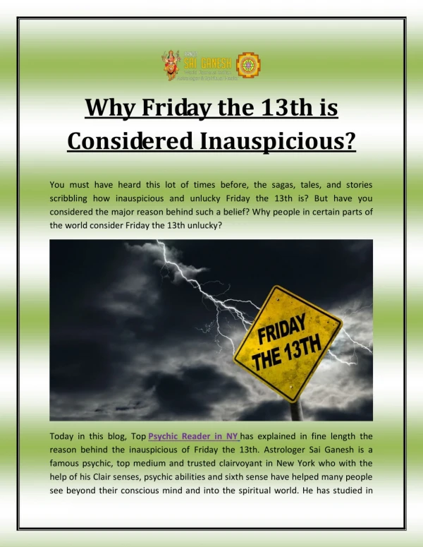 Why Friday the 13th is Considered Inauspicious?