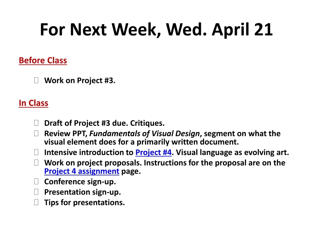 for next week wed april 21