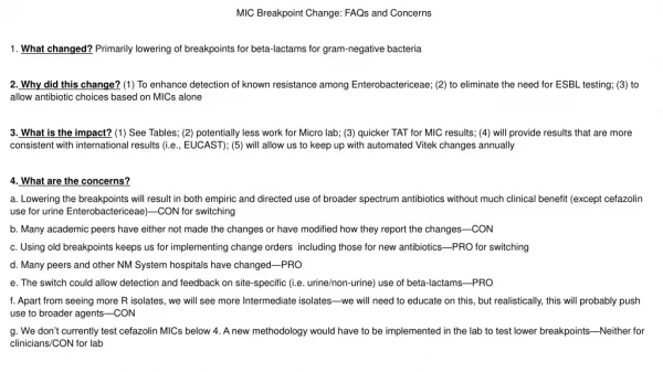 MIC Breakpoint Change: FAQs and Concerns