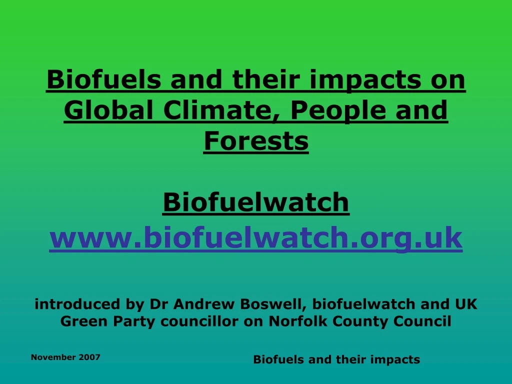 biofuels and their impacts on global climate
