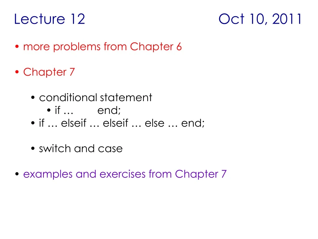 lecture 12 oct 10 2011 more problems from chapter