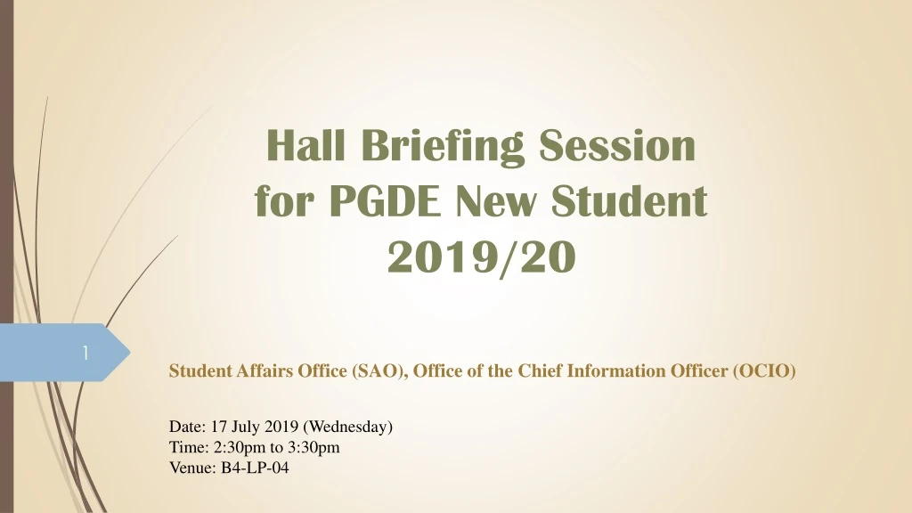 hall briefing session for pgde new student 2019 20