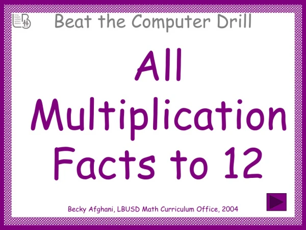 All Multiplication Facts to 12