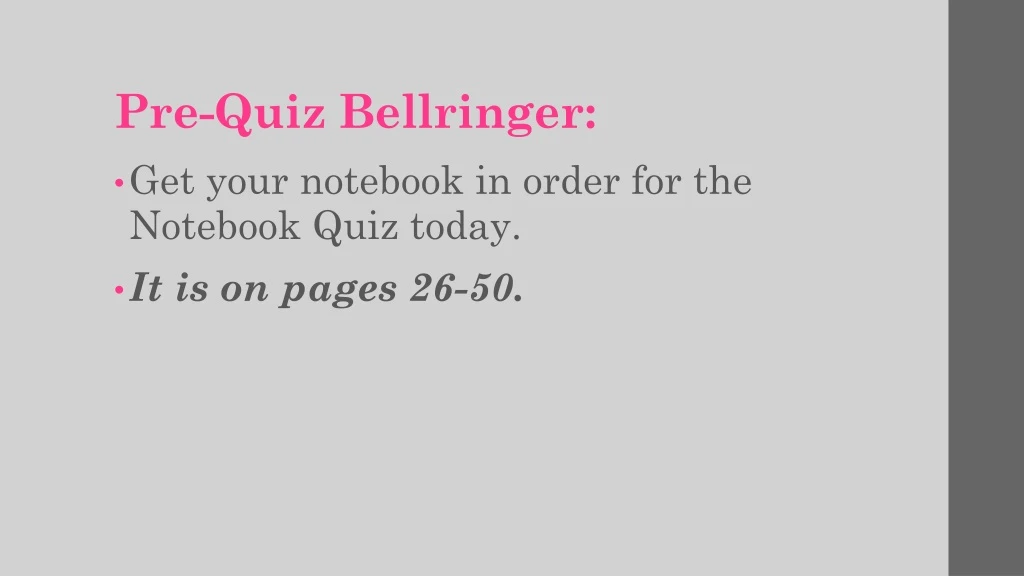 pre quiz bellringer