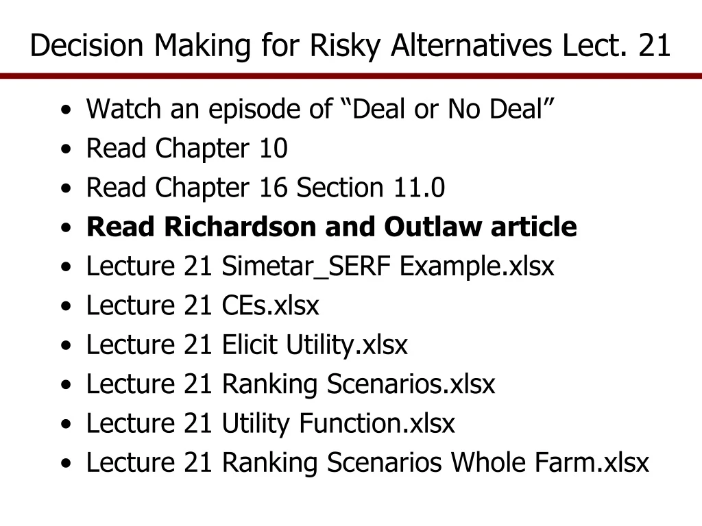 decision making for risky alternatives lect 21