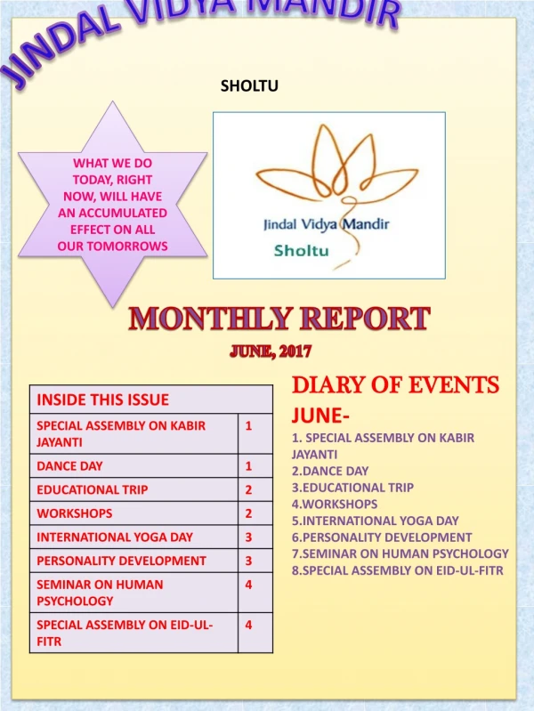 MONTHLY REPORT JUNE, 2017