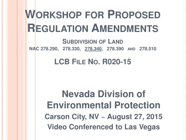 Nevada Division of Environmental Protection Carson City, NV ~ August 27, 2015