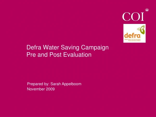 Defra Water Saving Campaign Pre and Post Evaluation