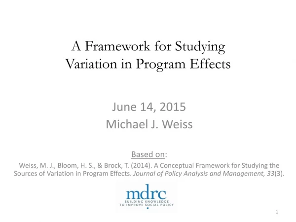 A Framework for Studying Variation in Program Effects