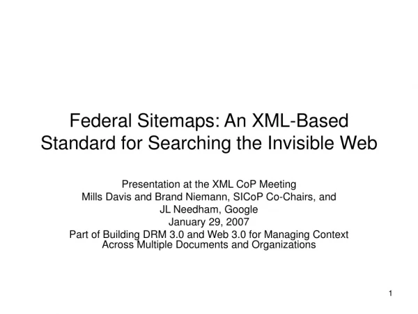 Federal Sitemaps: An XML-Based Standard for Searching the Invisible Web