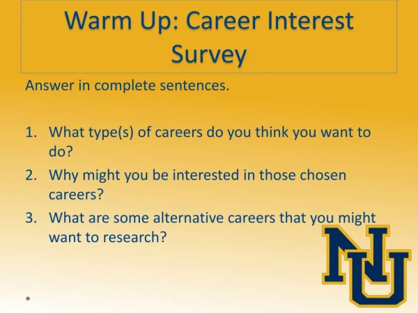 Warm Up: Career Interest Survey
