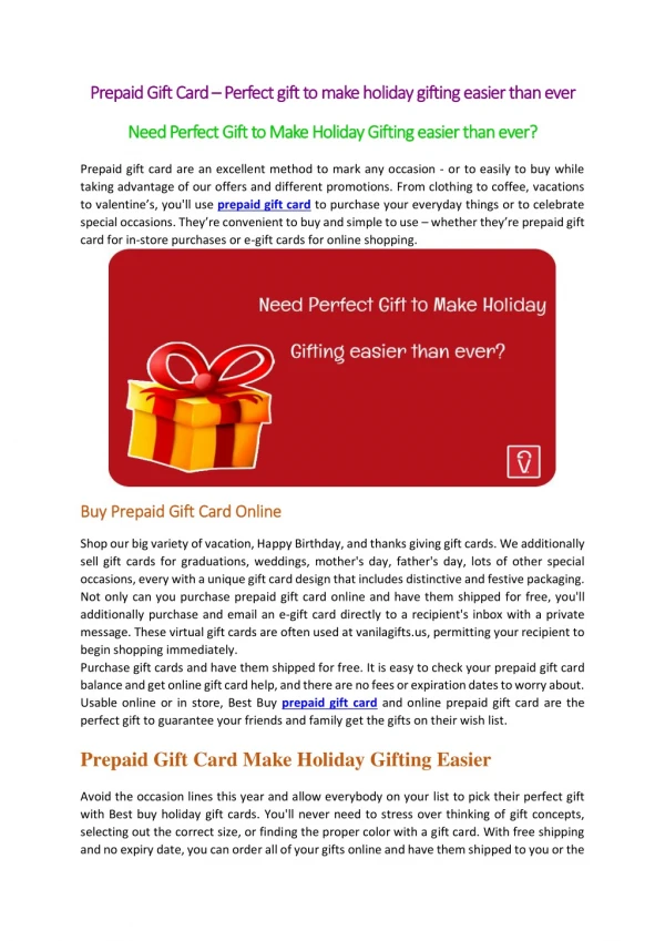 Prepaid Gift Card – Perfect gift to make holiday gifting easier than ever