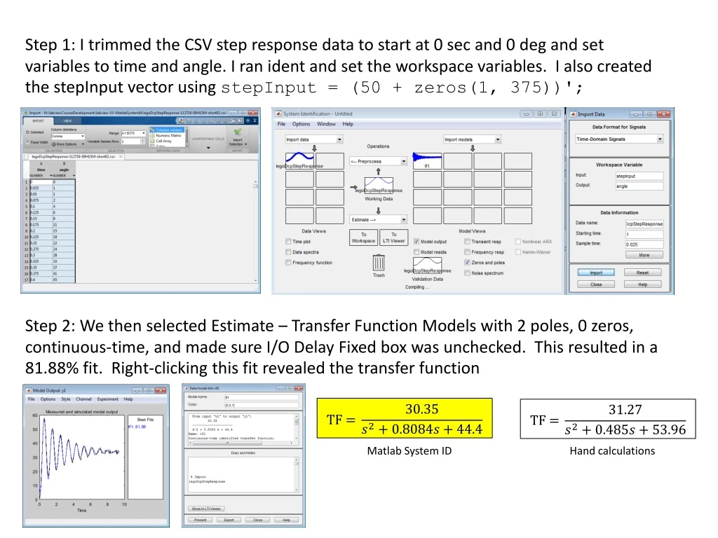 step 1 i trimmed the csv step response data