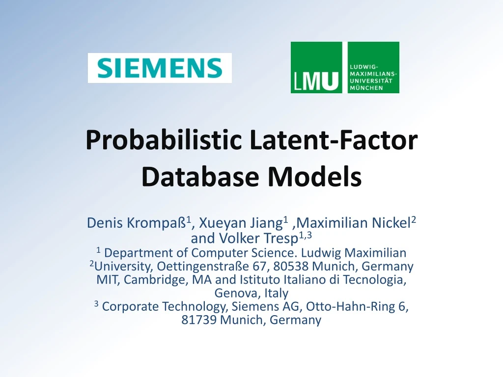 probabilistic latent factor database models