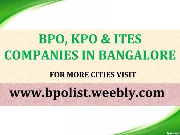 BPO, KPO &amp; ITES COMPANIES IN BANGALORE