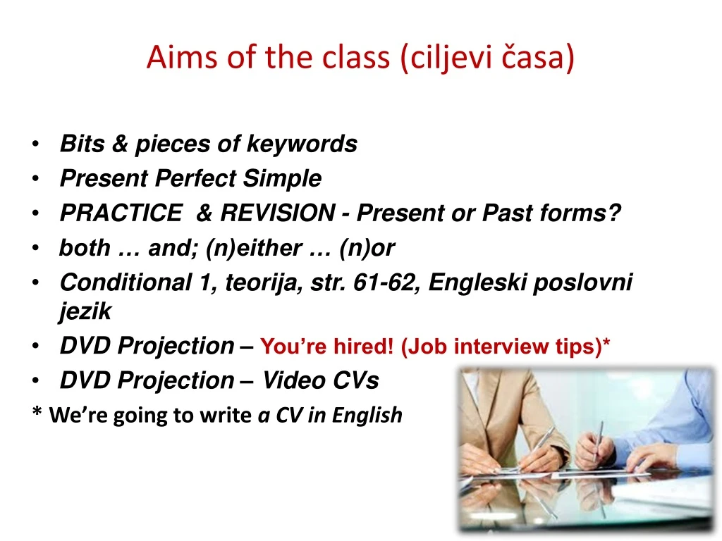 aims of the class ciljevi asa