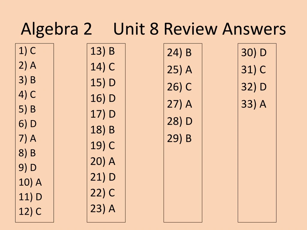 algebra 2 unit 8 review answers