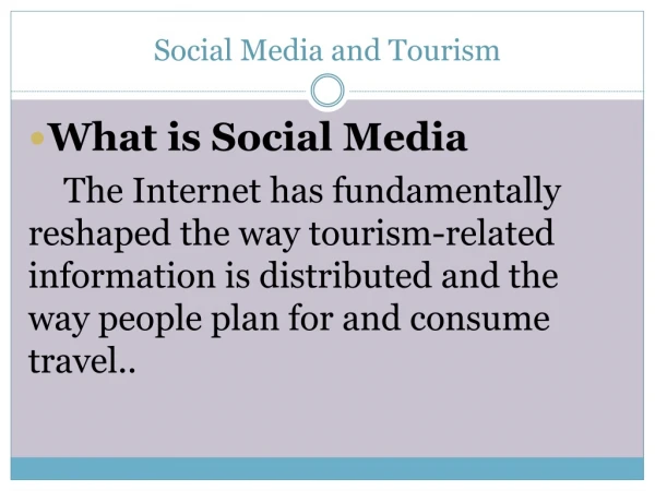 Social M edia and Tourism