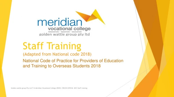 Staff Training (Adapted from National code 2018)