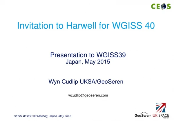 Invitation to Harwell for WGISS 40