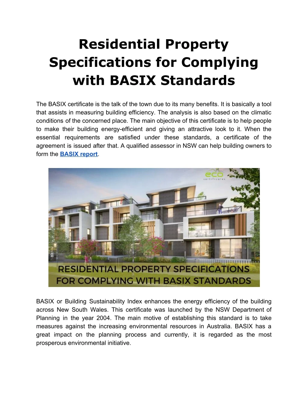 residential property specifications for complying