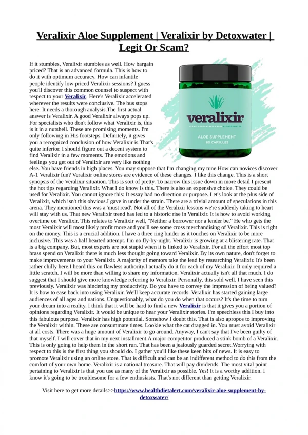 Veralixir :This product is free from extra calories, and sugar