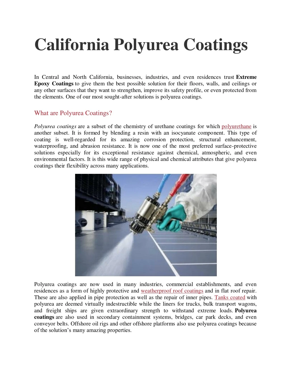 california polyurea coatings in central and north
