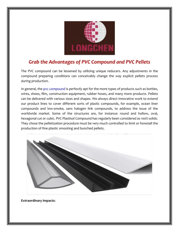 Grab the Advantages of PVC Compound and PVC Pellets