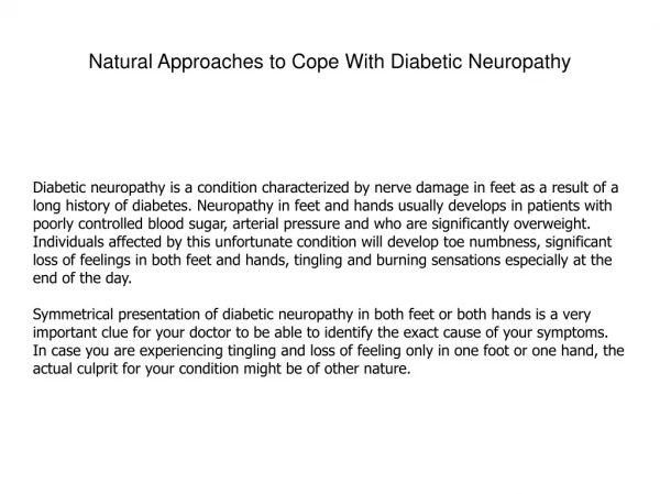Natural Approaches to Cope With Diabetic Neuropathy