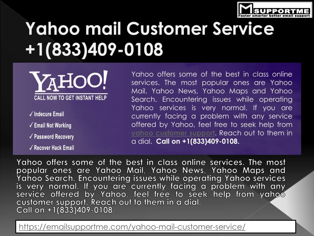 yahoo mail customer service 1 833 409 0108