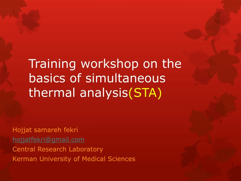 training workshop on the basics of simultaneous thermal analysis sta