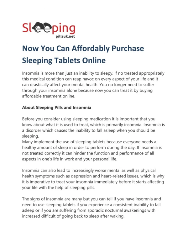 Now You Can Affordably Purchase Sleeping Tablets Online